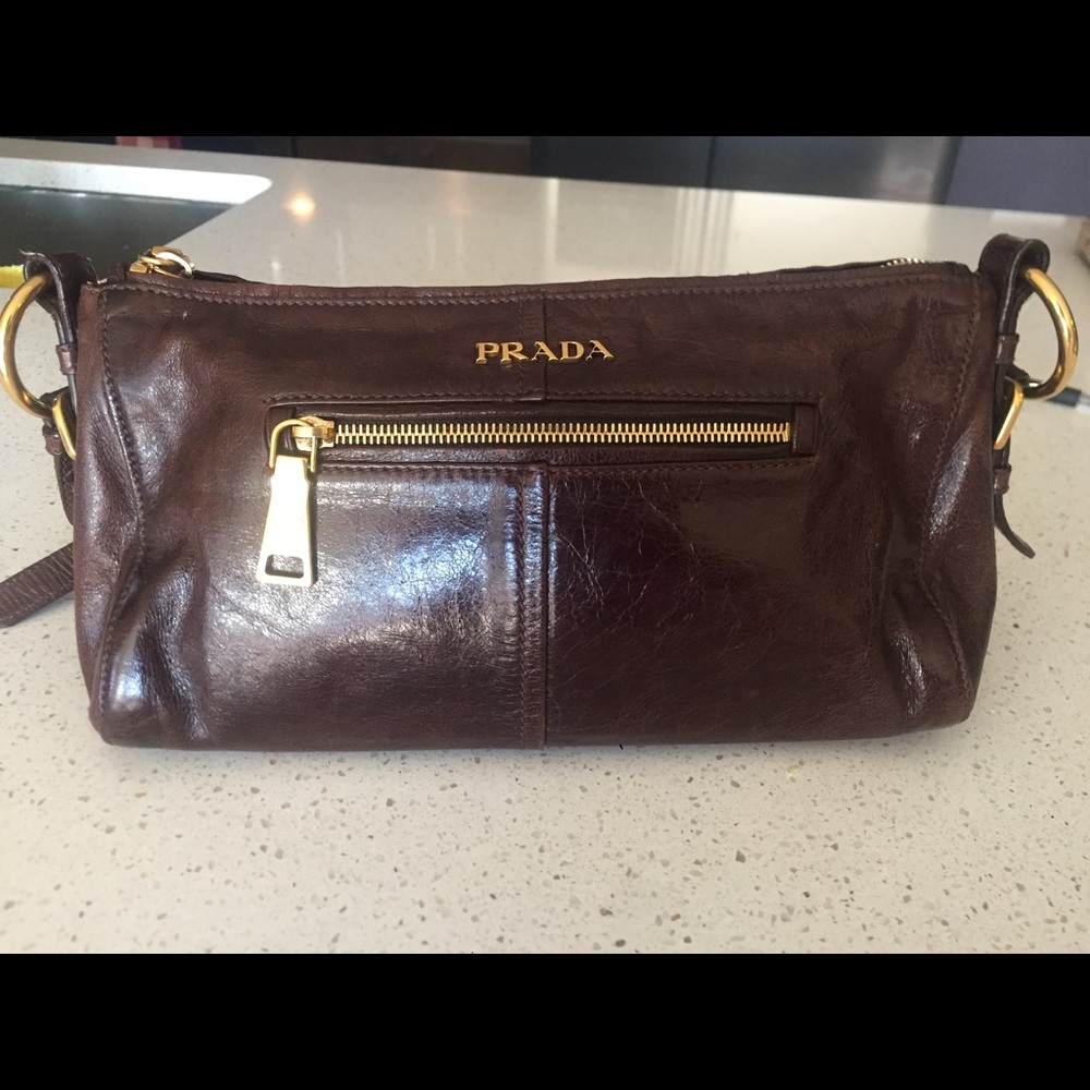 Prada: brown, leather hobo bag